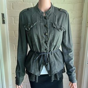 Free People size small dark forest green boho army combat jacket